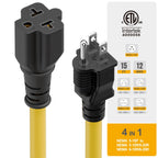 [15-Feet] NEMA 5-15P to 5-15R/ 5-20R/ 6-15R/ 6-20R AC Adapter, Plugrand 12AWG 15 Amp Household AC Plug to 20 Amp T Blade Adapter Cable, 15A 125V to 20A 250V Extension Cable, 15FT