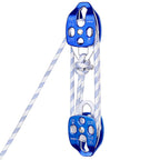 Double Block and Tackle Pulley System with 250Ft x 2/5'' Rope Pulley 6700 LB(30KN) Breaking Strength, 4:1 Lifting Power Sheave Pulley Hoist System for Garage, Attic Heavy Lifting