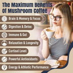 Mushroom Coffee, 11 Superfood Mushrooms includes Lion's Mane, Reishi, Chaga & Ashwagandha, Instant Mushroom Coffee Organic for Energy, Memory, Digestion & Detox, Low Caffeine & Sugar Free, 5.3oz