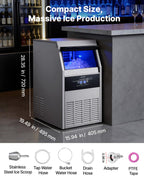 VEVOR Commercial Ice Maker Machine, 150 lbs/24h with 16-30 lbs Storage Capacity, Built-in/Freestanding/Under Counter, Stainless Steel Ice Maker with LED Display & Self-Cleaning, Home Bar Restaurant