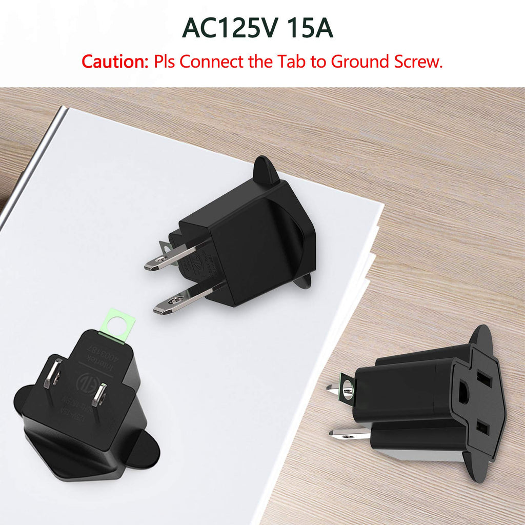JACKYLED 3 Prong to 2 Prong Grounding Adapter Wall Outlet Converter, 2 Prong Power Adapter Fireproof Material 392℉ Resistant Heavy Duty for Household, Electrical, Indoor Use Only, Black, 10 Pack