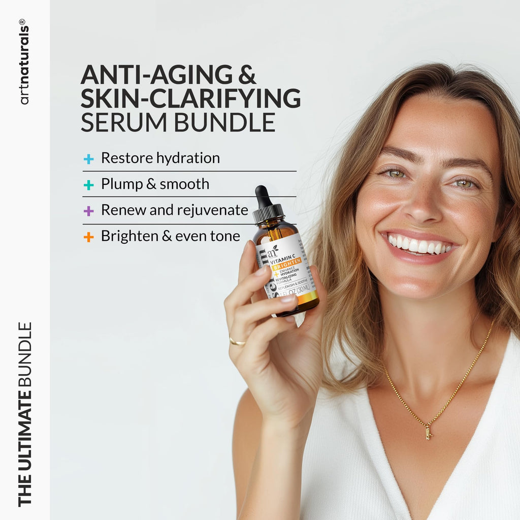 Vitamin C Serum Skin Care 4-Piece Set: Includes Retinol, Hyaluronic Acid & Niacinamide – Anti-Aging, Skin Brightening, Hydrating, Wrinkle Reduction, Dark Spot Corrector – 3-Month Supply – artnaturals