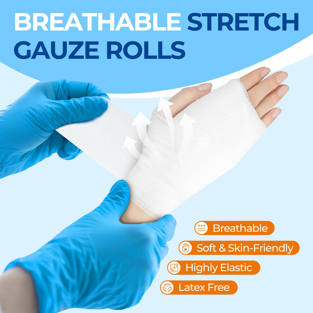 Kingstar Sterile Stretch Gauze Rolls, Bulk 120 Pack 2in x 4.1 Yards