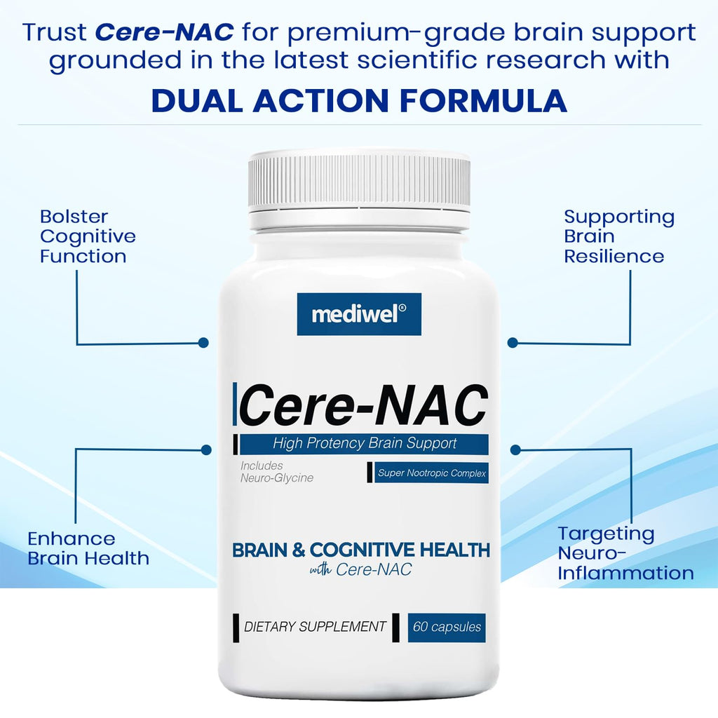 Cere-NAC Advanced Brain Supplement - Cognitive & Mental Clarity Support - NAC, Glycine, Alpha GPC, Citicoline (CDP-Choline), L-Theanine, Phosphatidylserine, Alpha Lipoic Acid - Made in USA