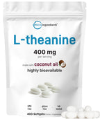 Micro Ingredients L-Theanine 400mg, 400 Softgels | Highly Bioavailable with Coconut Oil | Extra Strength Theanine Amino Acid | Calm & Relaxation Support + Focus Supplement | Non-GMO, Gluten Free