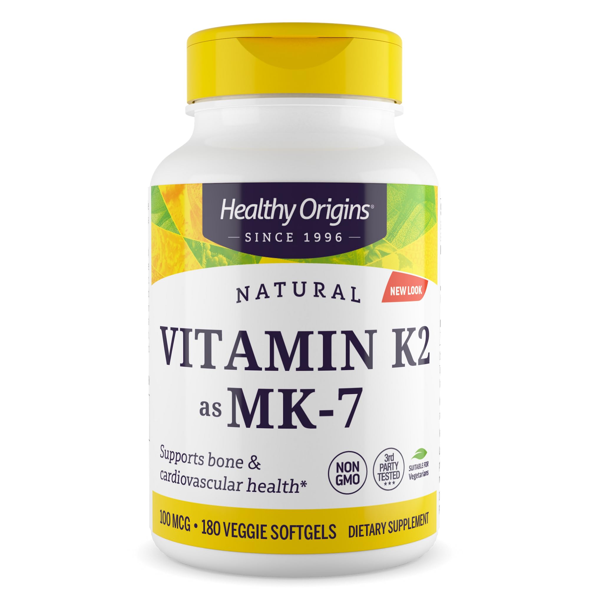 Healthy Origins Vitamin K2 100 mcg (MK-7, Non-GMO, Gluten Free, Cardiovascaular Support, Bone Support), 180 Veggie Gels
