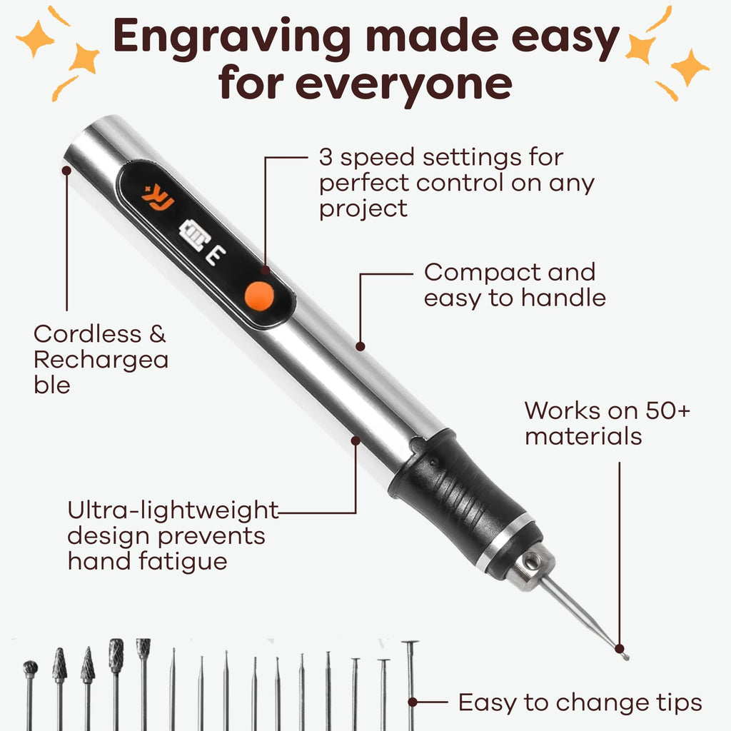 Resparked Customizer Engraving Pen Ultimate Cordless Portable Tool for Artists & DIYers - Engrave 50+ Surfaces - Beginner Friendly - Rechargeable - Free 30 Bits & Mastery Guide
