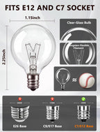GOOTHY G40 Replacement Bulbs, 120V 5W Incandescent Light Bulbs, C7/E12 Candelabra Base, 1.5 Inch Clear Globe Replacement Light Bulbs for Outdoor String Lights Waterproof, 2200K Warm White, 25 Pack