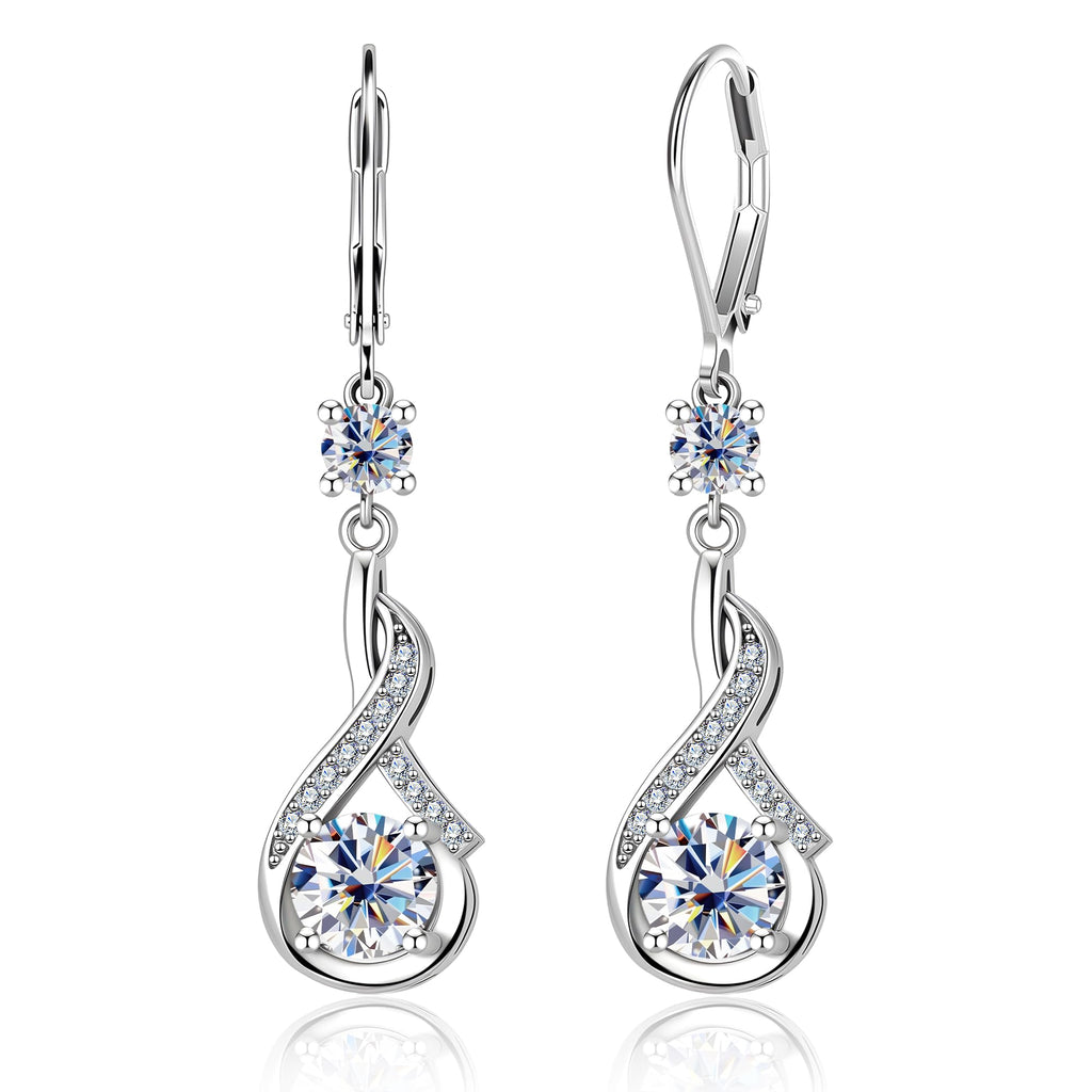 Silver Moissanite Dangle Earrings Leverback Drop for Women Jewelry Gifts