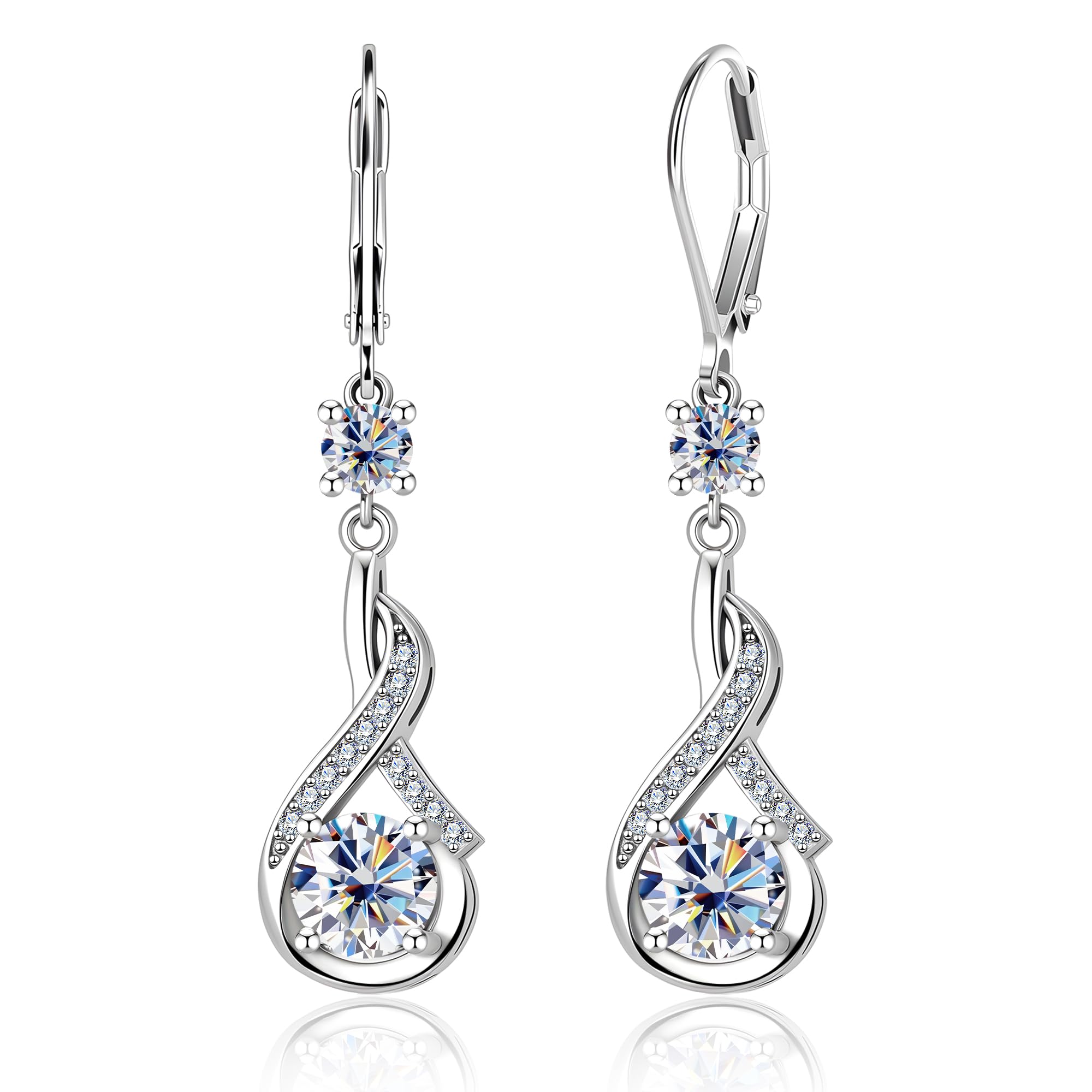 Silver Moissanite Dangle Earrings Leverback Drop for Women Jewelry Gifts