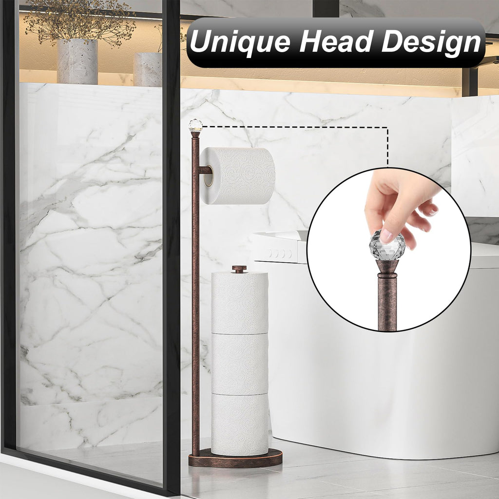 KASUNTO Toilet Paper Holder for Bathroom, Heavy Weighted Metal Free Standing Toilet Paper Storage with Crystal Ball, Toilet Paper Stand for Bathroom Accessories, Oil Rubbed Bronze [Holds MEGA Rolls]