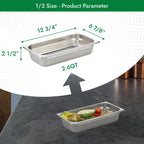 HECMAC 6 Pack Anti-Jam Hotel Pans, 1/3 Size 2 1/2 Inch Deep, Commercial Stainless Steel Chafing Steam Table Pan, Catering Storage Metal Food Pan, 23 Gauge