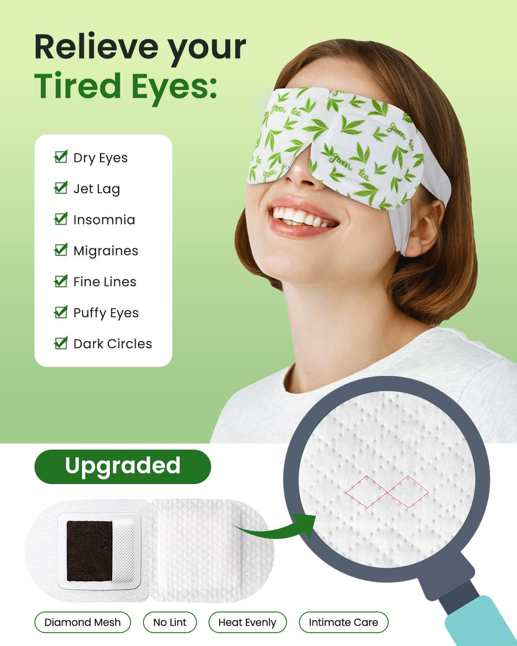16 Packs Steam Eye Masks for Dry Eyes, Green Tea Warm Eye Mask, Relief Eye Fatigue & Puffy Eyes, Moist Heating Compress for Eyes, Self Heated Eye Mask, Disposable Travel Essentials & Relaxation Sets