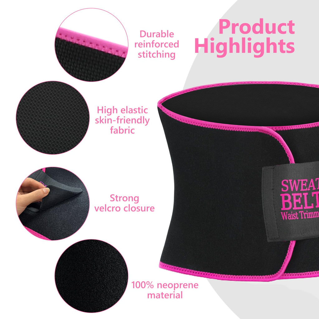 AMZBOSS Waist Trainer for Women Lower Belly Fat, Waist Sweat Band for Women, Belly Band Sweat Belt, Stomach Wrap, Body Shaper, Great Gym Accessories for Sauna, Working Out, Fitness, Medium Black/Pink
