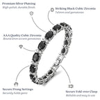 KEZEF Tennis Bracelets For Women - Cubic Zirconia - Oval 7x5mm Black Gemstones - Round 2.50mm White CZ - Silver Plated Brass - 7 Inch - Hypoallergenic Bracelets