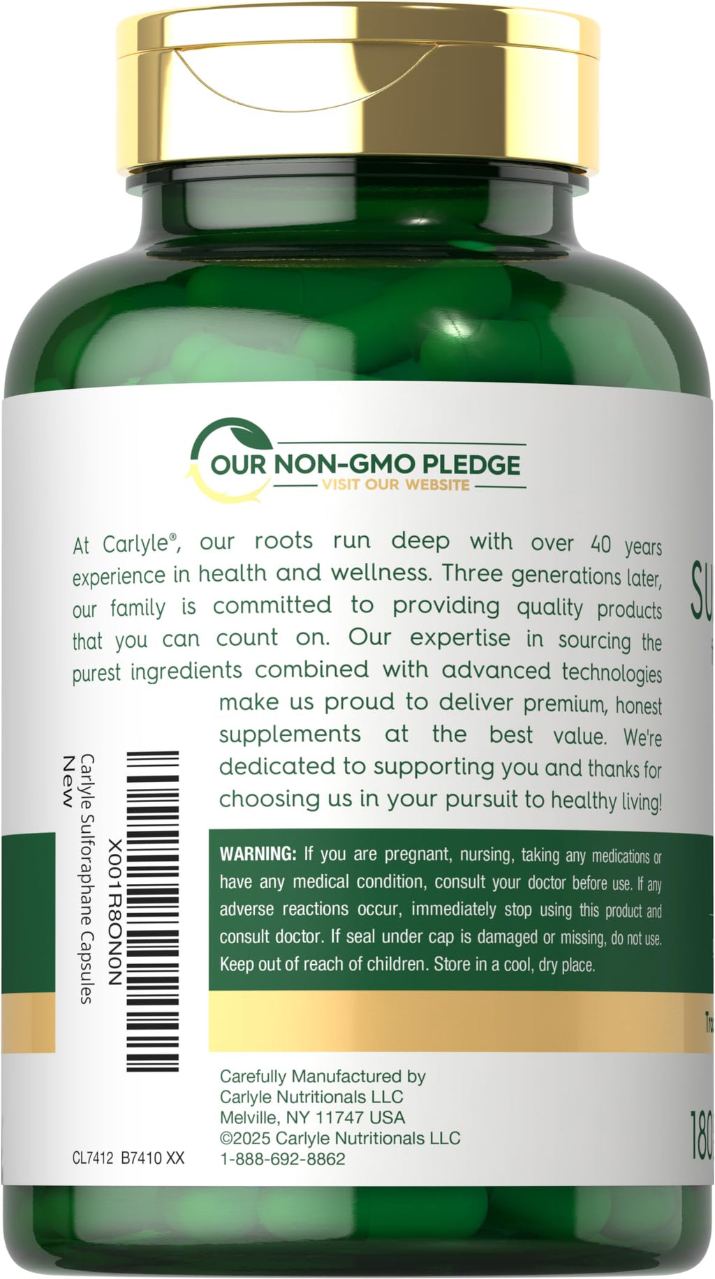 Carlyle Sulforaphane Supplement | 400 mcg | 180 Capsules | from Broccoli Seed Extract | Non-GMO and Gluten Free Formula