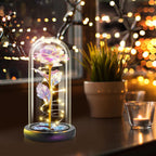 Otlonpe Forever Artificial Glass Rose Flower Lamp, Women Gifts for Birthday Christmas Valentines Mothers Day, Home Decor, Preserved 7.7'' Rose Gifts for Mom Grandma Daughter Wife Girlfriend (Rainbow)