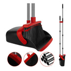 UDUK Broom and Dustpan Set, Large Household Broom with Dustpan Combo Set, 55 Inch Long Handle, Red Dust Pan Combo Set for Home
