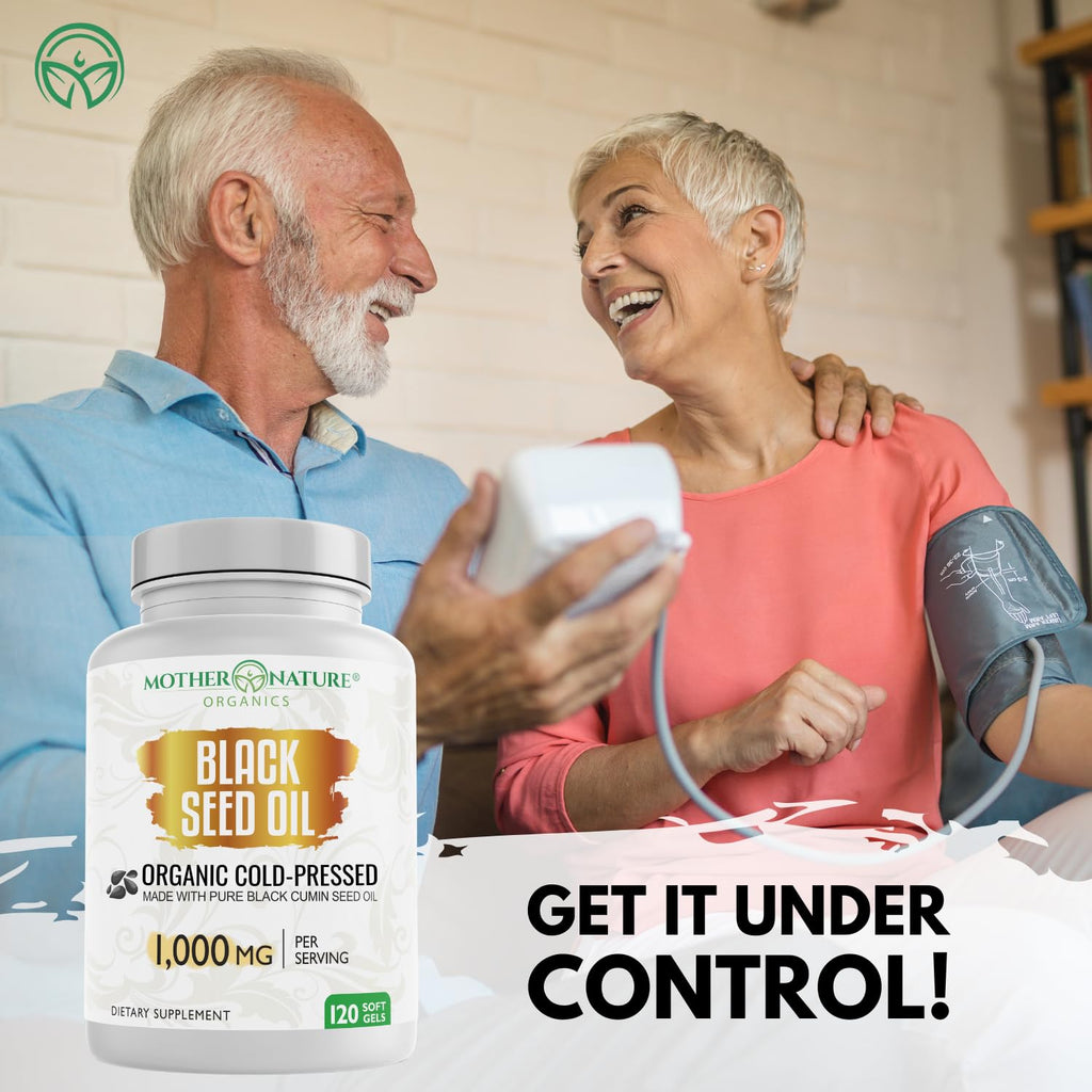 Black Seed Oil Capsules 1000mg, Organic Cold Pressed Black Cumin, High TQ, Immune & Joint Support, 120 Count (2 Month Supply)