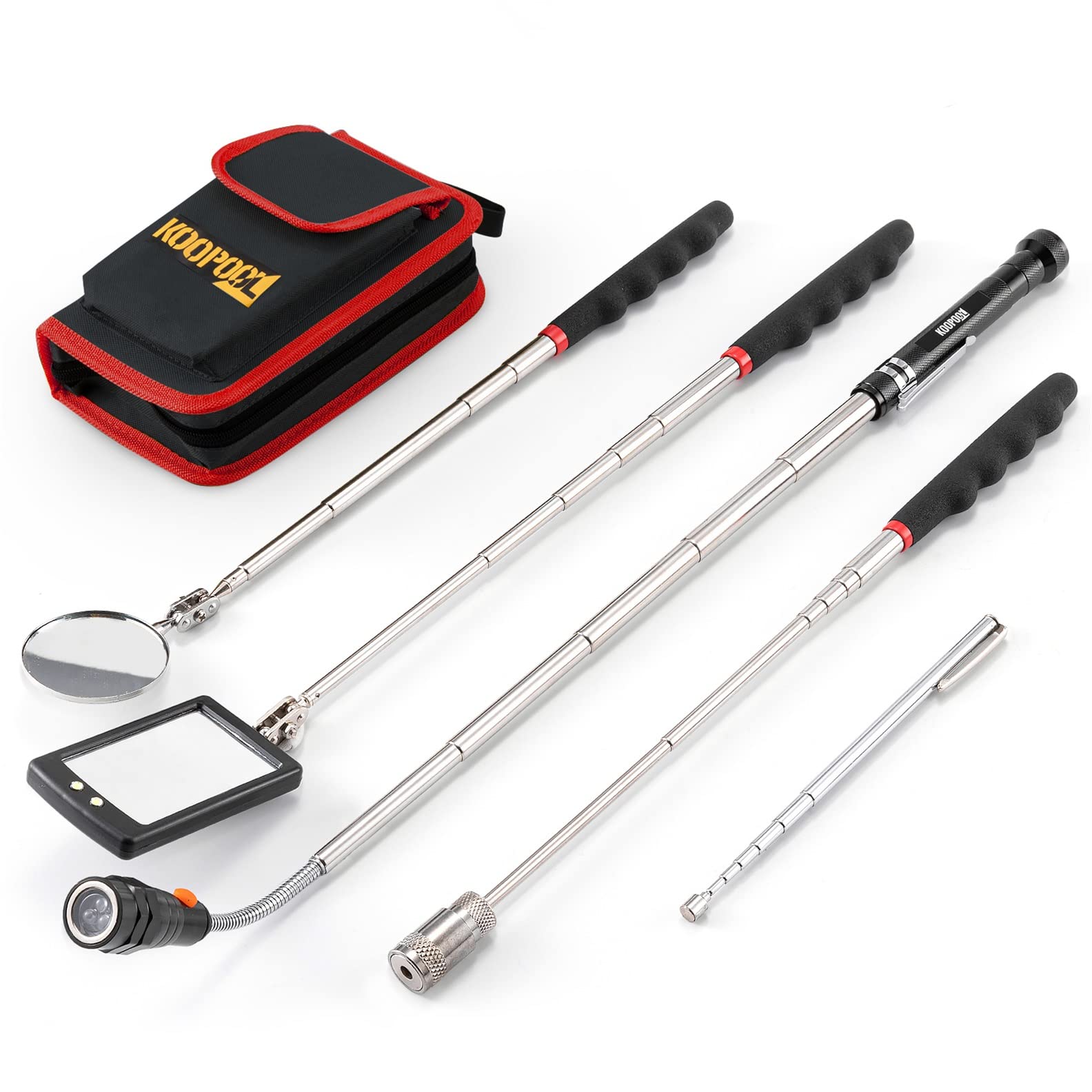 Telescoping Magnetic Pickup Tool Set, Inspection Mirror Telescoping, LED Flashlight, Cool Gadgets for Men, Father’s Day Gift, Gifts for Dad, Husband, Kids, Boyfriend, Magnet Stick (Red)