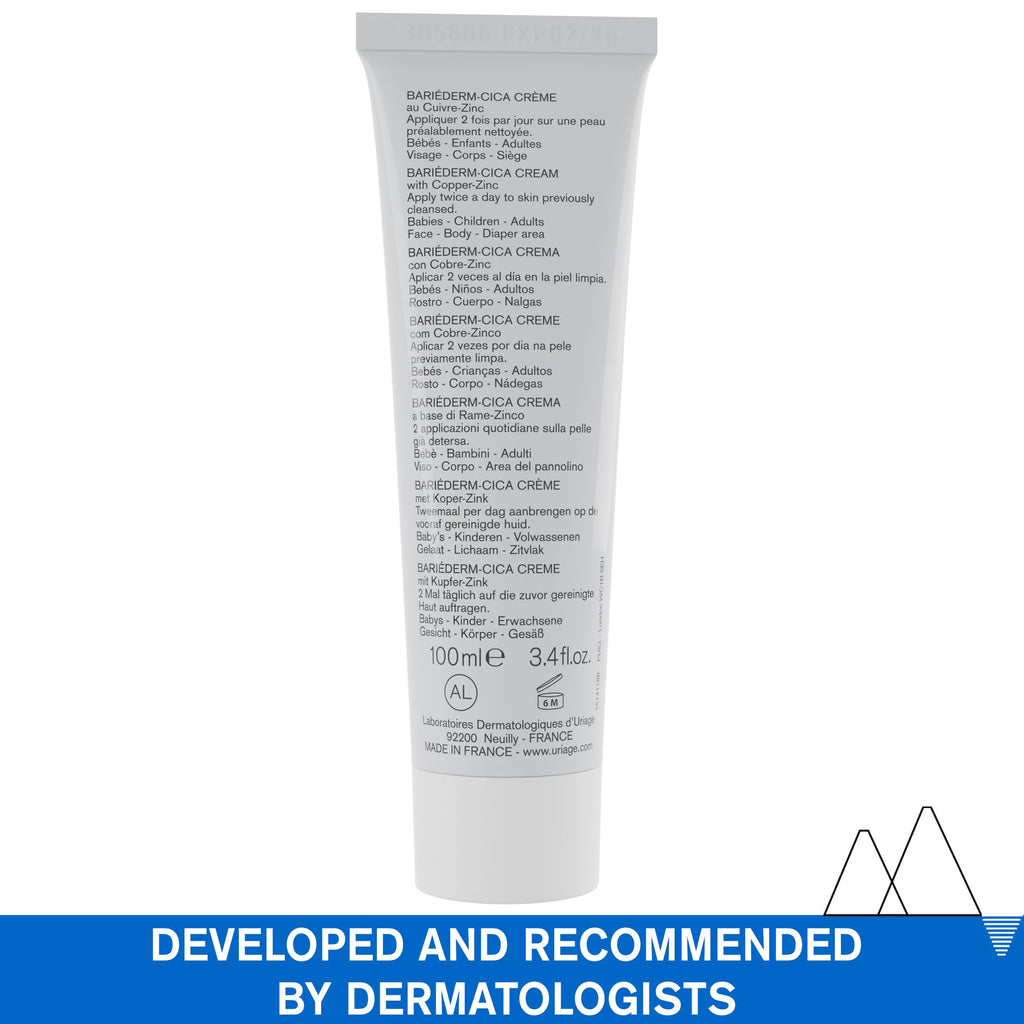 Uriage Bariéderm-CICA Multi-Purpose Restoring Cream with Copper-Zinc & D-Panthenol, Enhances Skin Repair, For All Ages & Skin Types, Fragrance-Free