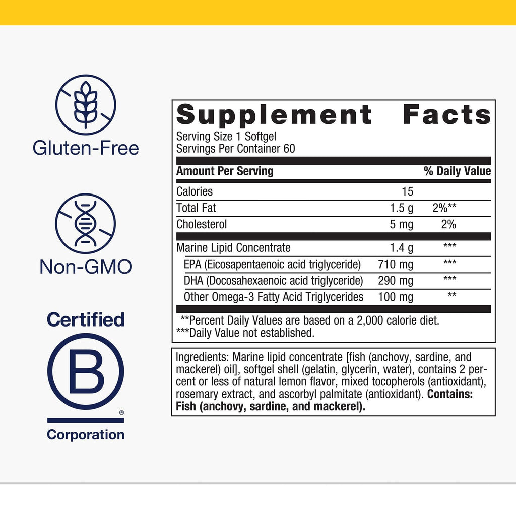 Metagenics OmegaGenics EPA-DHA 1000 mg - High Potency Omega-3 Fish Oil Supplement for Heart, Brain & Joint Health* - Sustainably Sourced - 60 Softgels