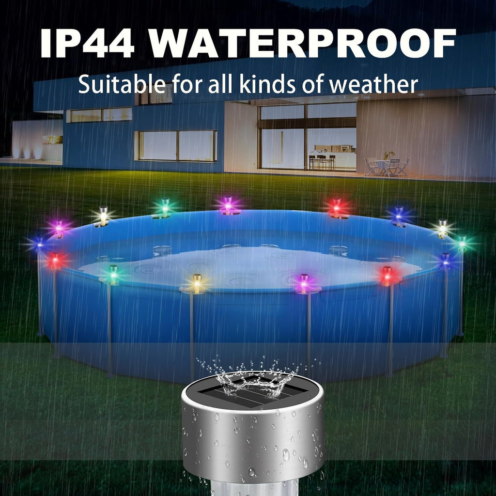 LILITUAN Solar Pool Lights for Above Ground Pools, 10 Pack Waterproof Above Ground Pool Lights, Dusk to Dawn Auto On/Off Decorative Night Lights for Frame Pool, Outdoor Railings (Colour Light)