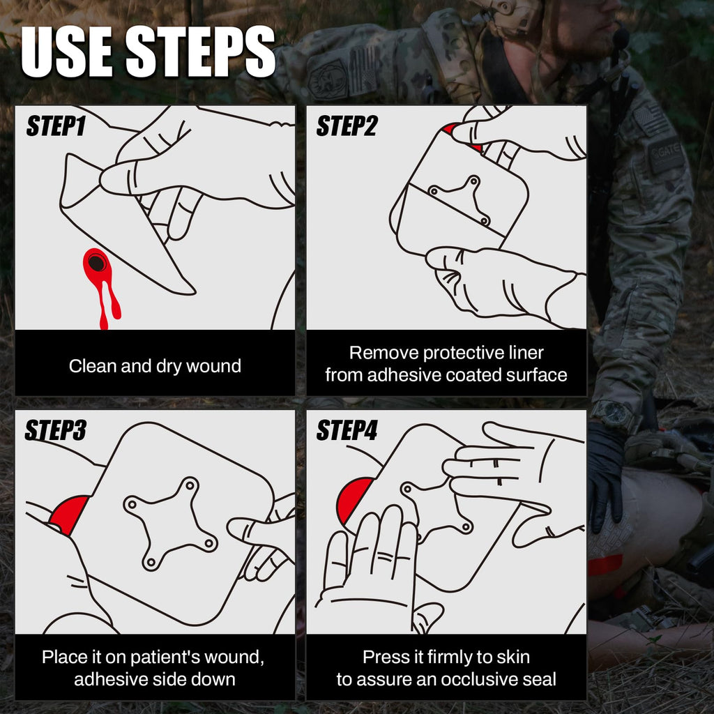 RHINO RESCUE Vented Chest Seal, IFAK Refill First Aid Supplies (6 Count)