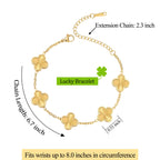 iGenztech (Sturdy Version) 18K Gold Plated Bracelets for Women Men (Double Sided) Four Leaf Clover Cute Trendy Lucky Braclet (Adjustable) Fit Wrist Within 8 Inch, Gold White Black Green Blue Red Pink