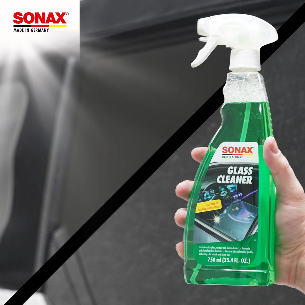 SONAX Glass Cleaner 338400 | Powerful Streak Free Formula for Crystal Clear Windows and Mirrors | Easily Removes Dirt Grease and Grime | Safe for Automotive and Household Use | 750ml
