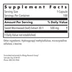Nutricology Artemisia - 500 mg Sweet Wormwood Extract - Traditional Herbal Support - Concentrated Extract - Hypoallergenic - 100 Servings - 100 Capsules