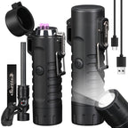 Scotte Plasma Windproof arc Lighter Electric Lighter and LED Flashlight - 2 in 1 (Black)/5-in-1 Magnesium Fire Starter for Emergency Survival Kits, Camping, Hiking, All-Weather Magnesium Ferro Rod
