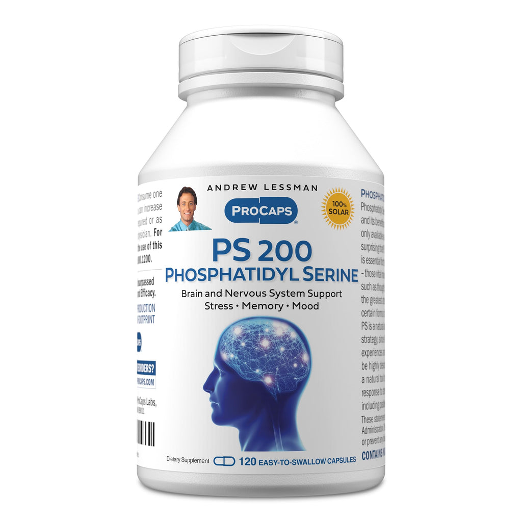 ANDREW LESSMAN PS 200 Phosphatidyl Serine 120 Capsules - Supports Mental Clarity, Positive Mood, Memory, Cognitive Function. Essential for Neurotransmitter Production and Release. No Additives