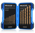 MACXCOIP Cobalt Drill Bit Set, 15Pcs M35 High Speed Steel Jobber Length Drill Bit Kit for Hardened Metal, Stainless Steel, Cast Iron, Wood and Plastic, with Index Storage Case, 1/16"-3/8"