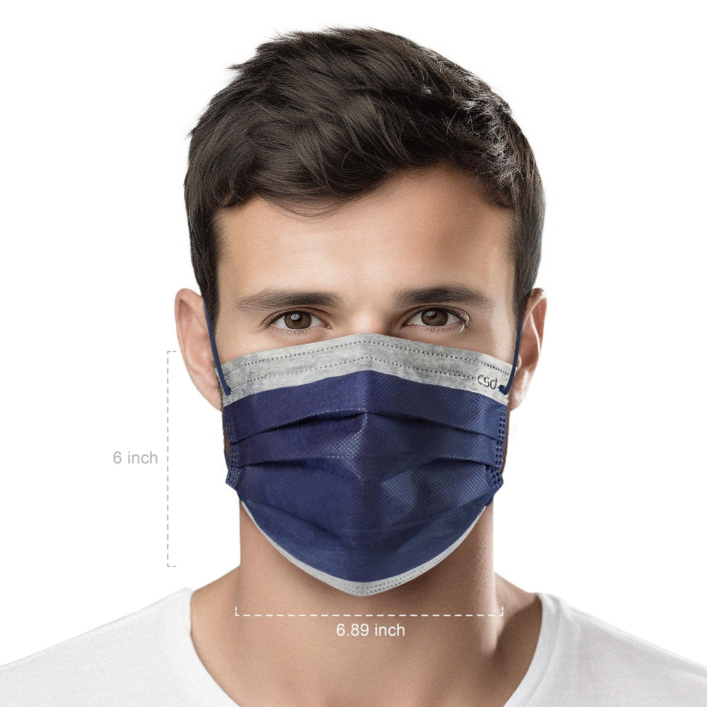 CSD Colo 50 Pcs Navy Blue Disposable Face Masks, 3 Ply Adult Mask with Elastic Ear Loop, Nose Bridge Clip, Breathable Comfortable Mask Great for Indoor, Outdoors Use (Denim Blue)