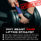 BEAST RAGE Lifting Wrist Straps for Weightlifting, Straps Gym Grip Power Workouts Lifting Straps Padded Cotton Men Women Wrap Lift, Deadlift Bodybuilding Weight Lifting Exercise Straps (Blue Silicone)