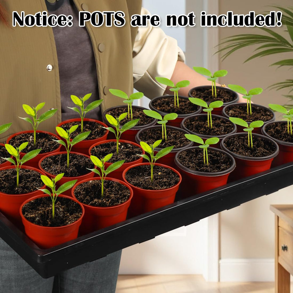 RooTrimmer 1020 Flat Seed Starter Trays 10 Pack, Plastic Nursery Pots Trays & Seeds Potting Plants Tray, Durable Carrying Seedling Starting Tray for Planting (Black)
