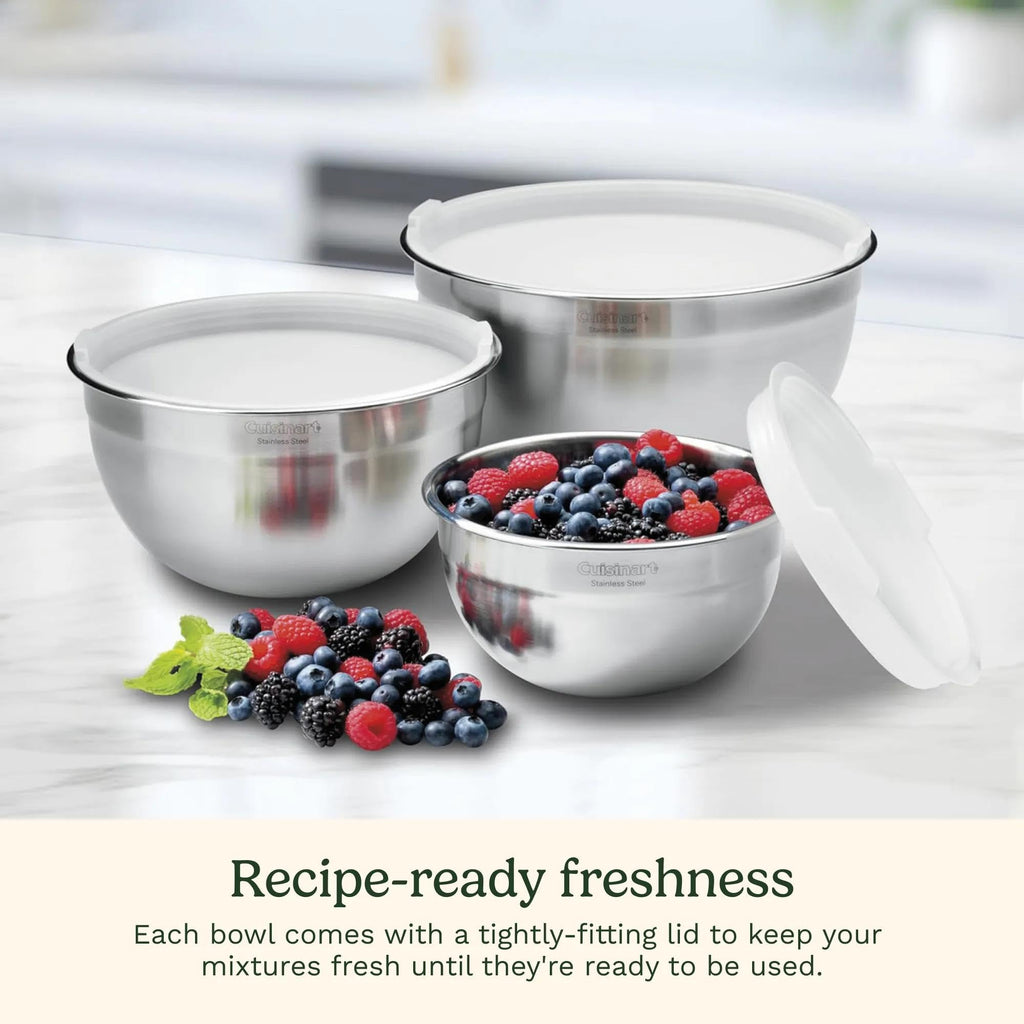 Cuisinart 3-Piece Stainless Steel Mixing Bowl Set with Lids, CTG-00-SMB