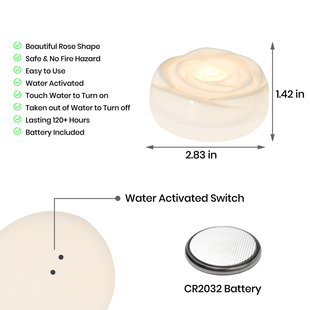 Aignis 24pcs Flameless LED Floating Candles, White Rose Plastic Tealight Battery Operated, 120+ Hours Glow Time, Cozy Light for Romantic Pool/Bathtub/Hot Bath/Wedding Centerpiece Decor(D2.83*H1.42)