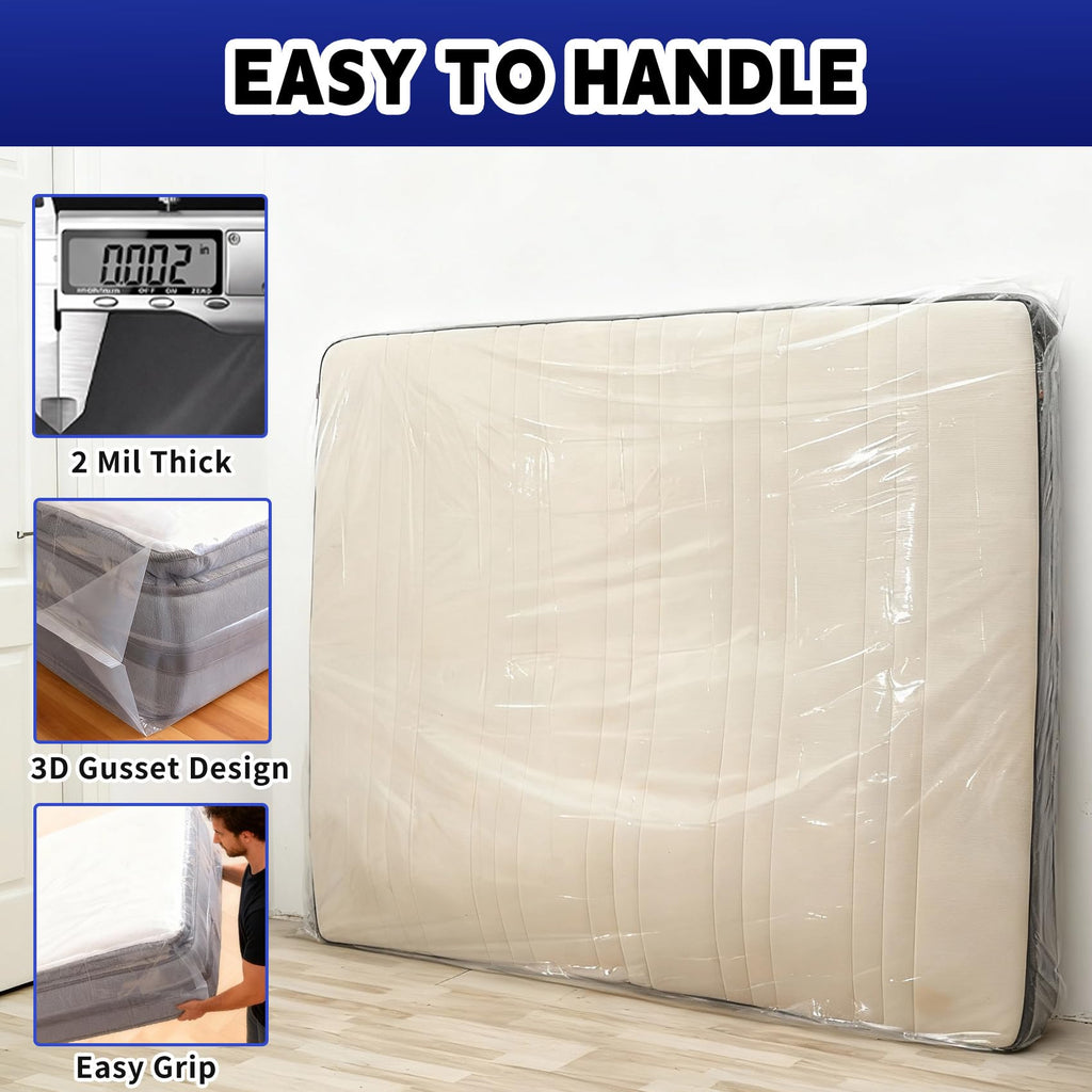 TopSoon Plastic Mattress Bag for Moving and Storage Cover 2PK, 2Mil, King Size Waterproof and Dustproof Mattress Protector, Heavy-Duty Mattress Moving Supplies