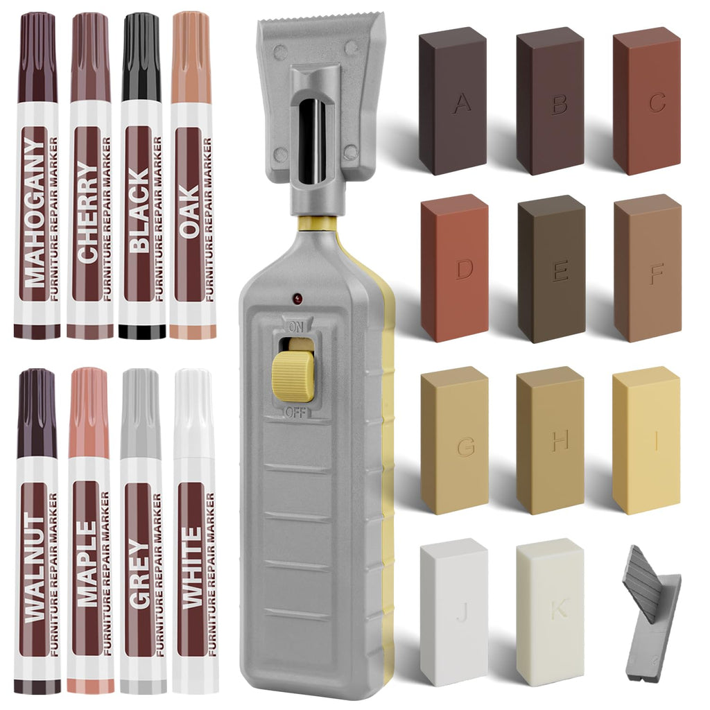 Laminate Vinyl Floor Repair Kit - Set of 22 Wood Floor Wax Furniture Touch Up Markers, Linoleum Repair Kit Cover Up Scratches, Cracks, Stains for Wooden Door, Floor, Table, Cabinet, Desks
