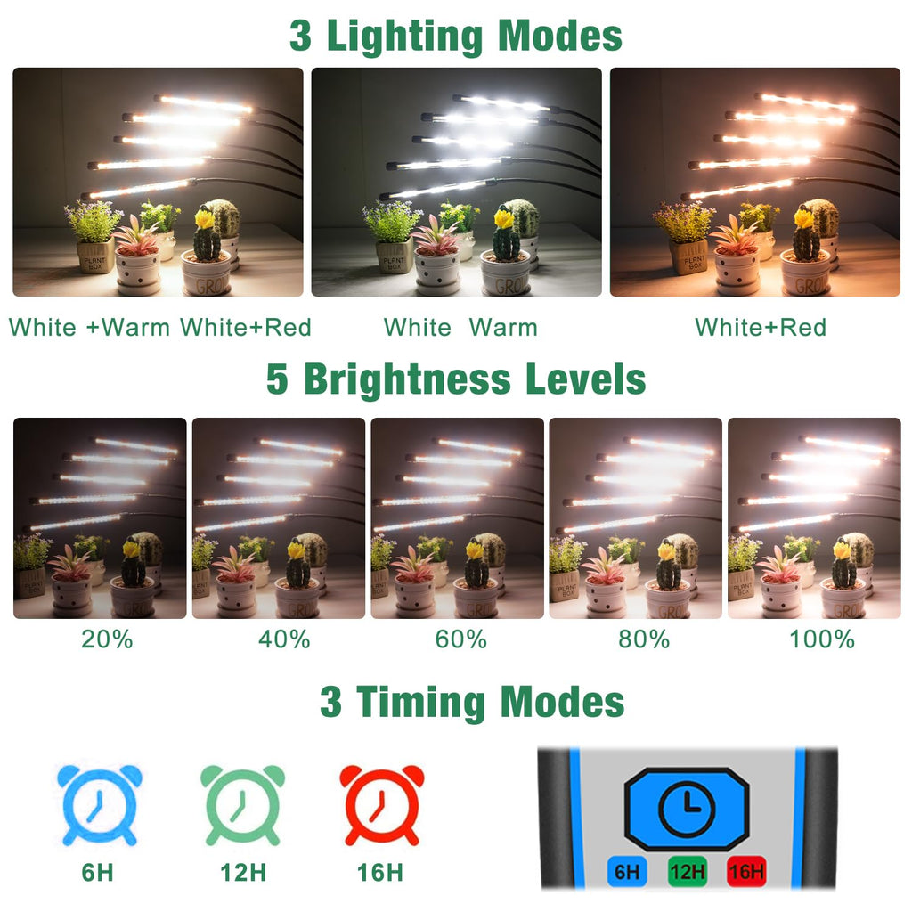 Garpsen Grow Lights for Indoor Plants, 5 Heads Grow Light with Tripod Stand