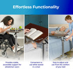 Invacare Bed Table, Height Adjustable & Tilting Overbed Table, Hospital Bedside Table, Medical Rolling Desk with Wheels, Waterproof Medical and Home Use L-Shaped Steel Base Over Bed Tray Table