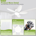 ZOEYON Small Ceiling Fan with Light - 35 Inch Flush Mount Ceiling Fan with Lights and Remote, Low Profile Ceiling Fans with 5 Reversible Blades, 6 Wind Speeds, White Ceiling Fans for Bedroom