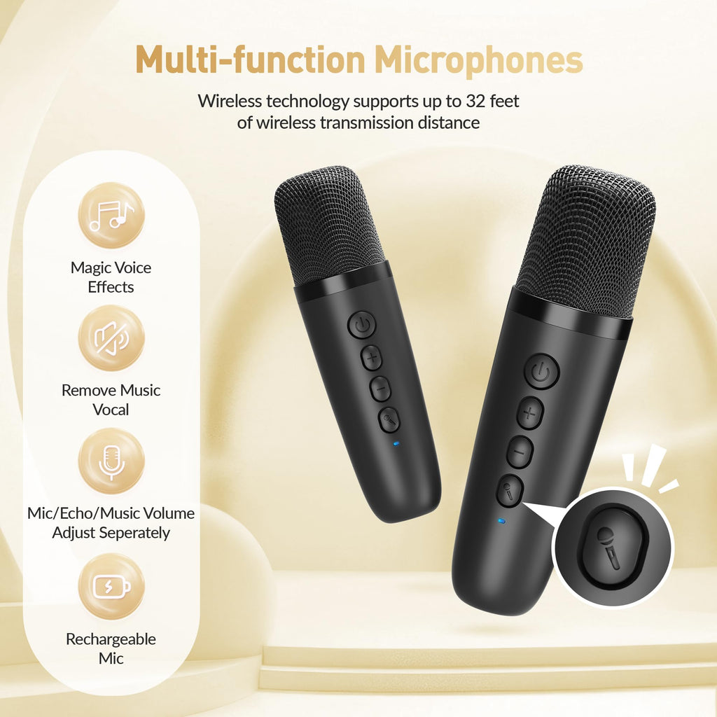 Mini Karaoke Machine,Portable Bluetooth Speaker with 2 Wireless Microphones