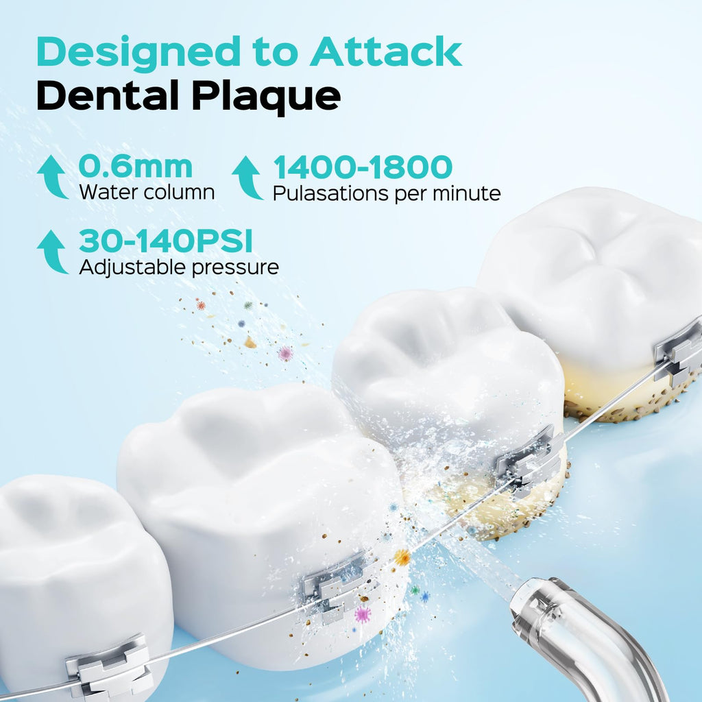 COSLUS Portable Water Flosser for Teeth: 3 Modes & 6 Pressure Settings with Jet Mode Water Dental Pick for Orthodontic, Braces, Sensitive Gums, Compact for Travel, 300ML for Multiple Users, Green C51