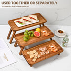 GEHE 3 Tier Serving Tray Acacia Wooden Tiered Tray Stand Foldable Dessert Table Display Set Decor Charcuterie Boards for Party, Birthday, Wedding, Christmas