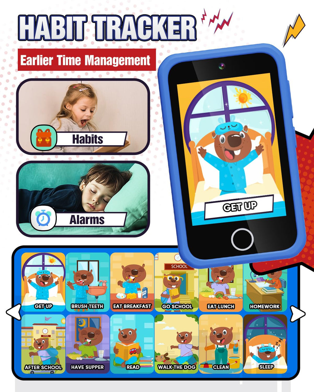 Kids Smart Phone, 3.5'' Touchscreen Spider Toy Phone for Toddler Boy