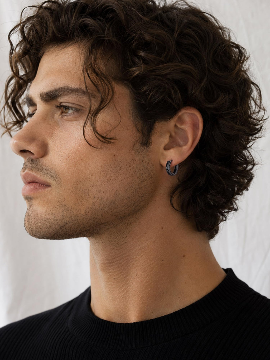 ChicSilver 925 Sterling Silver Black Hoop Earrings Celtic Knot Men Earring
