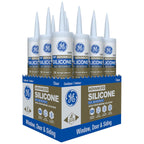 GE Advanced Silicone Caulk for Window & Door, Clear, 10 fl oz Cartridge, 12 Pack - 100% Waterproof Silicone Sealant, 5X Stronger Adhesion, Shrink & Crack Proof